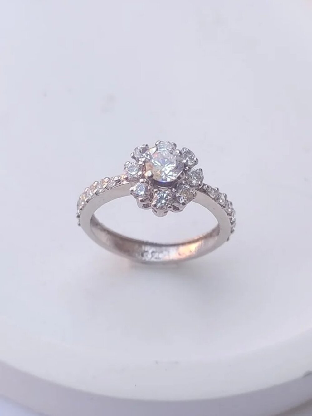 925 Silver Sterling Ring With Moissanite Diamond Elegant Design Rhodium Handmade